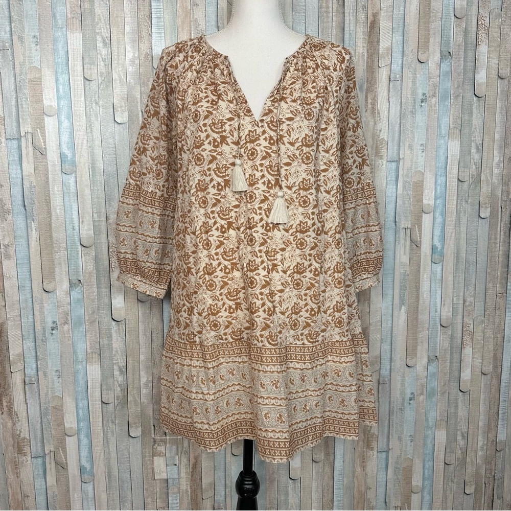 Cleobella L Brown Floral Print Rosy Mini Swing Tunic Peasant Dress Boho $198 - Picture 2 of 14